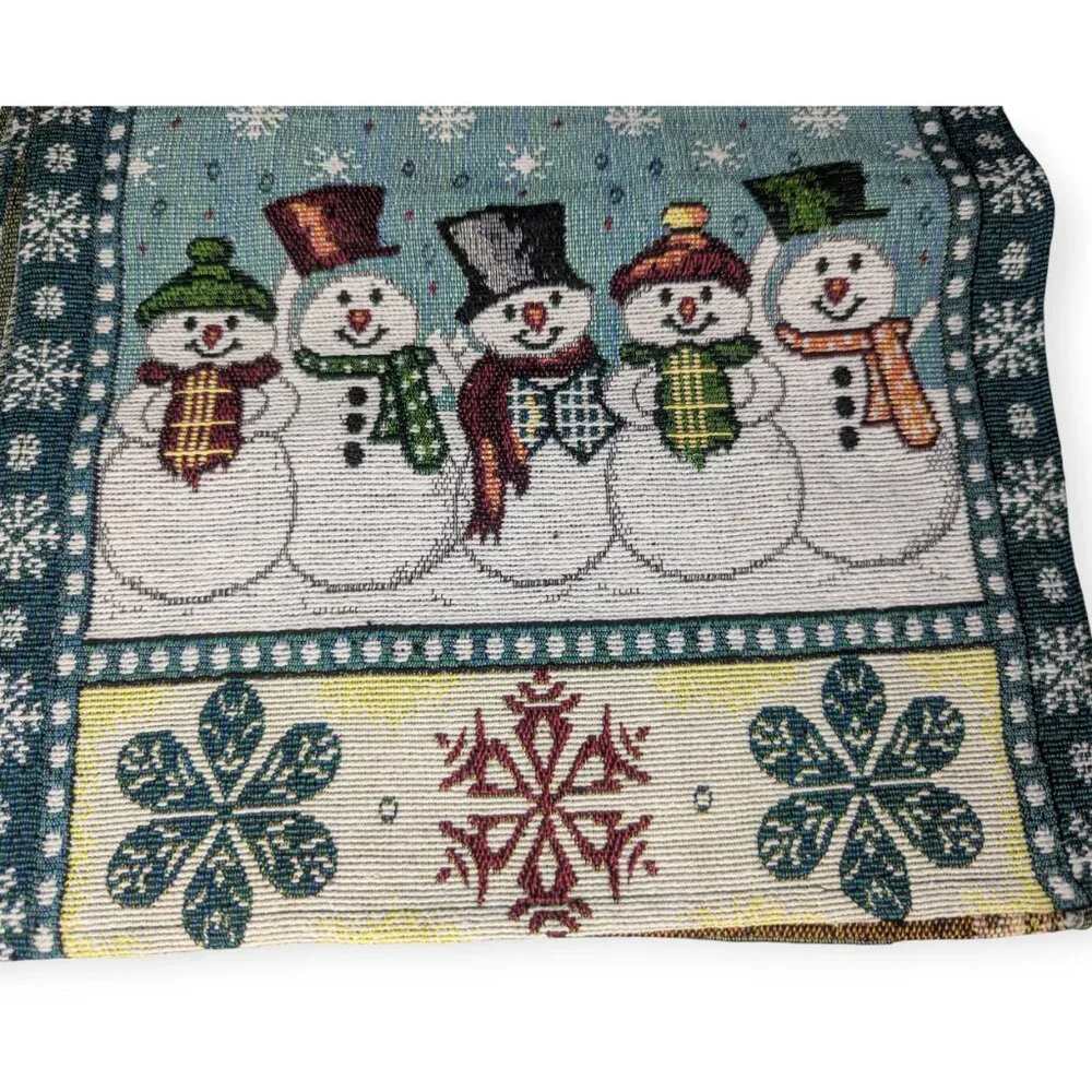 NWT Holiday Style Blue & White Snowman Tapestry Rectangle Table Runner 13